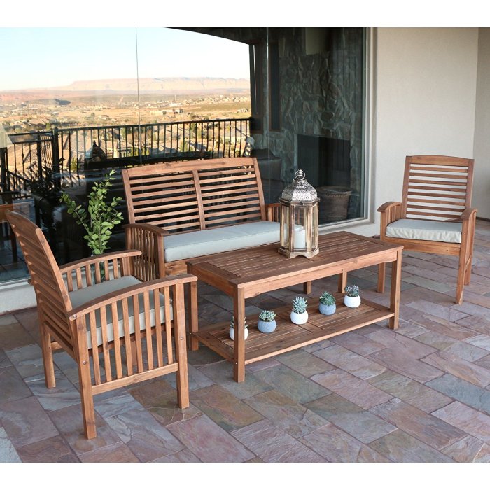 Patio outdoor acacia set wood furniture weights edison walker piece heavy chat outsidemodern